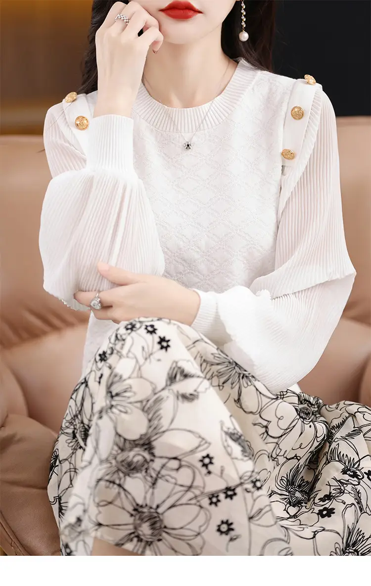 White Knit Sweatshirt for Women New Chiffon Loose Fit — feature 16