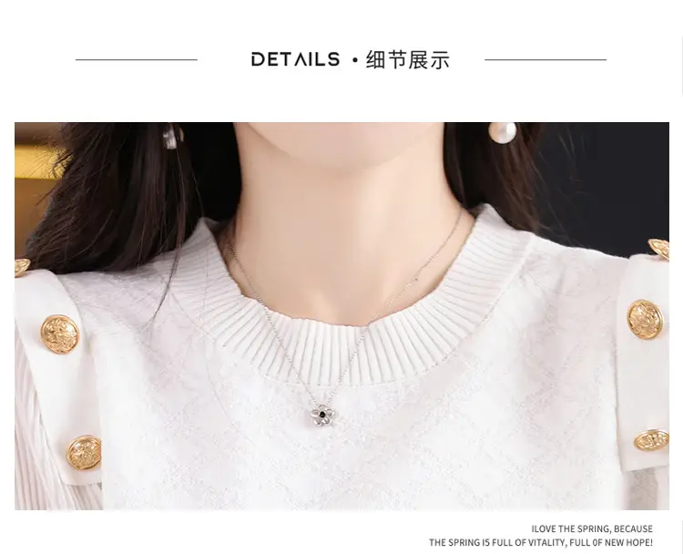 White Knit Sweatshirt for Women New Chiffon Loose Fit — feature 7