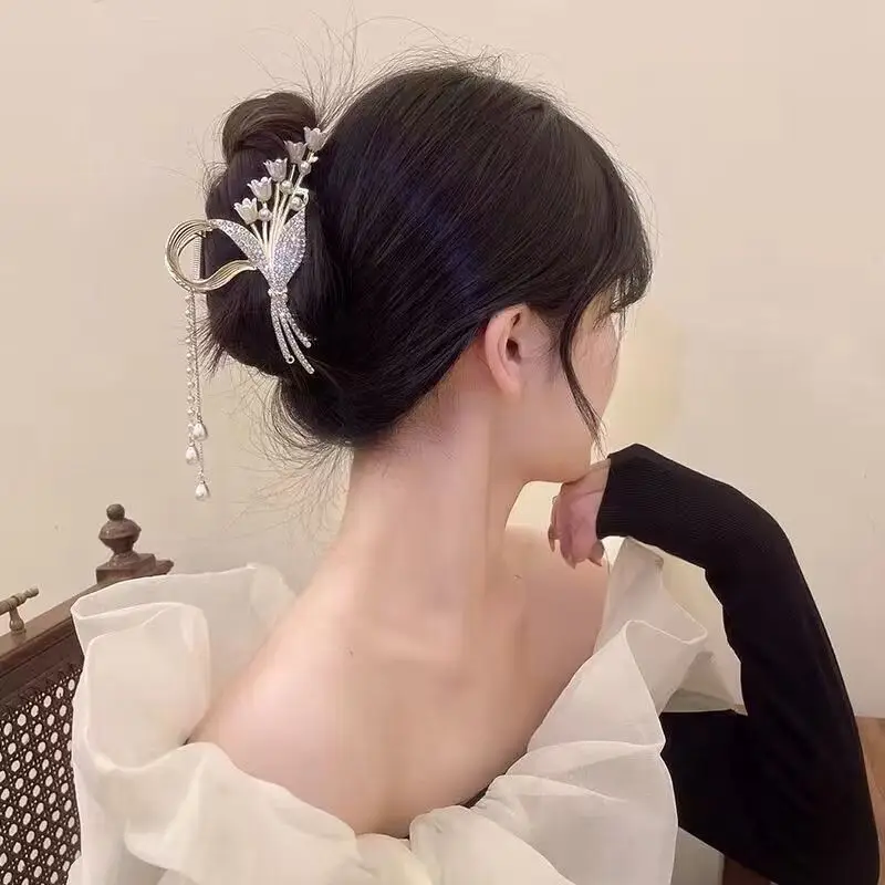 Rhinestone Pearl Tassel Hairpin Clip Gold 11.5cm - Image 8