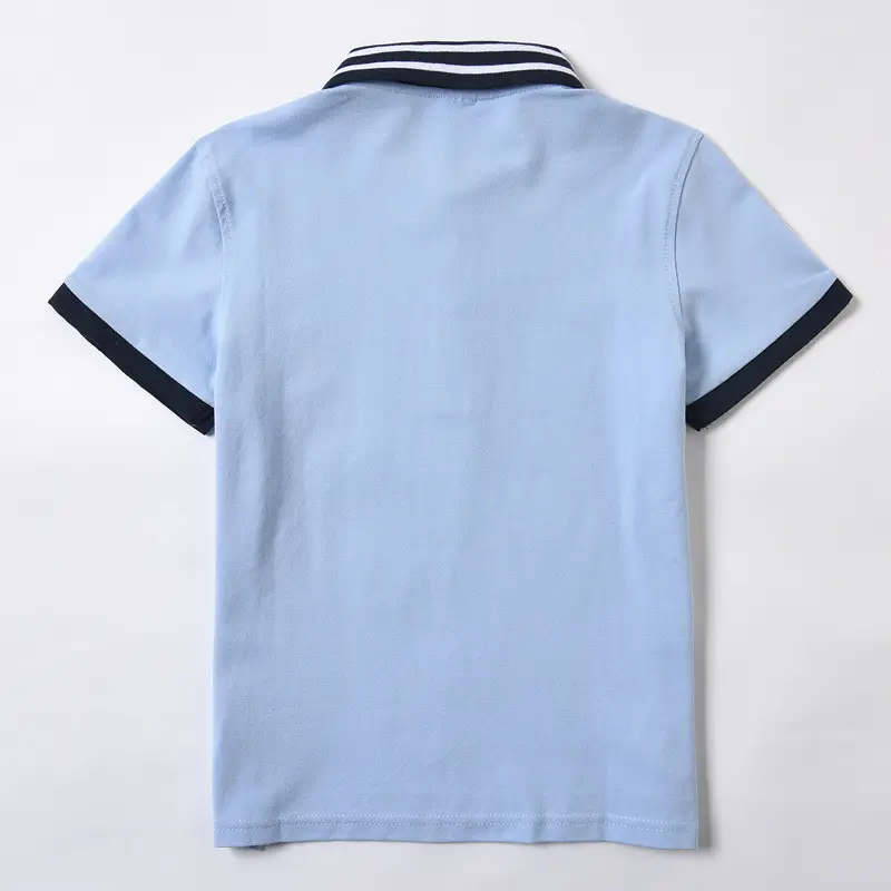 Children's Light Blue Cotton Polo Shirt Short Sleeve Primary School - Image 5