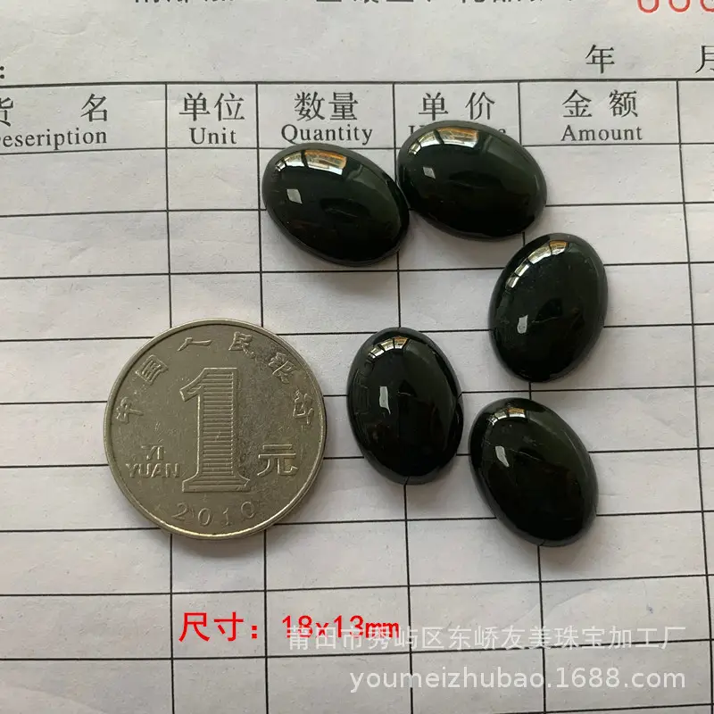 Natural A-Grade Hotan Ink Jade Egg Ring with Black Stone - Image 2