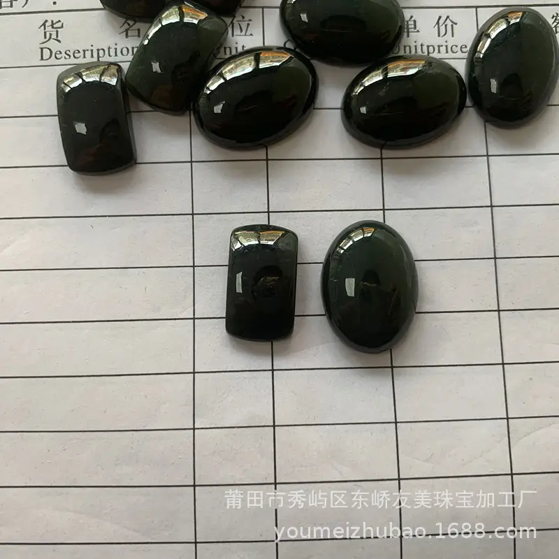 Natural A-Grade Hotan Ink Jade Egg Ring with Black Stone — feature 7