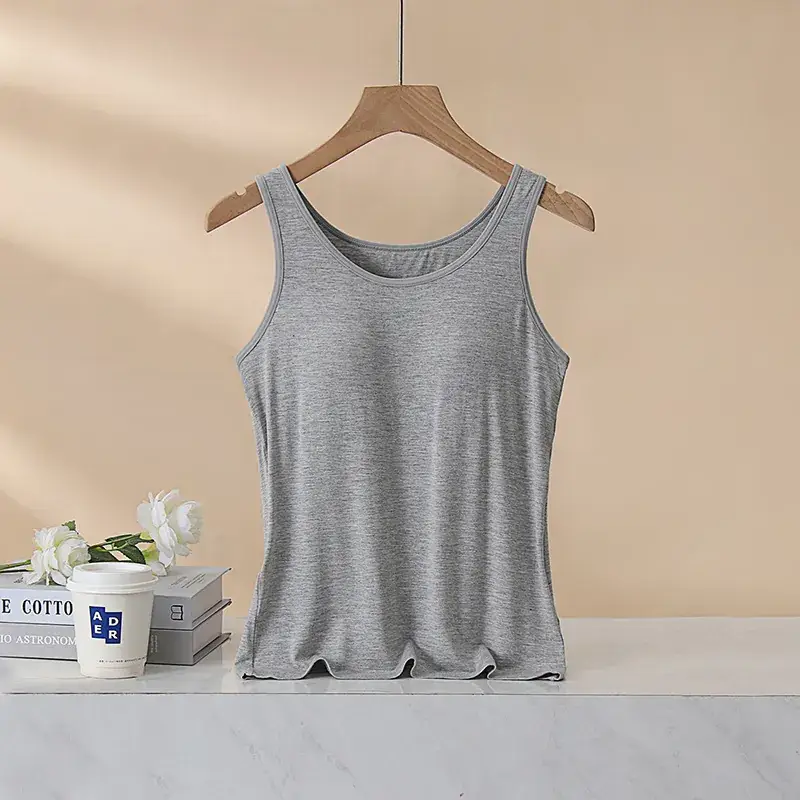 Women's Grey Cotton One-Piece Bra Vest Underwear - Image 6
