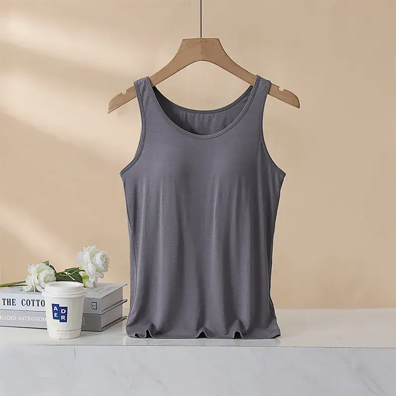 Women's Grey Cotton One-Piece Bra Vest Underwear - Image 7
