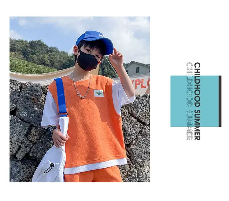 Boys Orange Waffle Shorts Suit 2025 Medium Large — feature 17