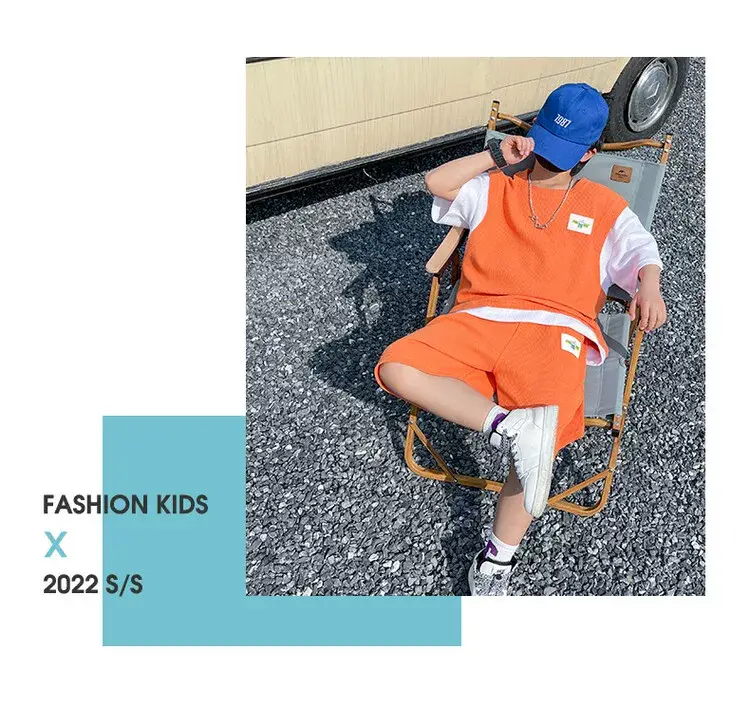 Boys Orange Waffle Shorts Suit 2025 Medium Large — feature 18