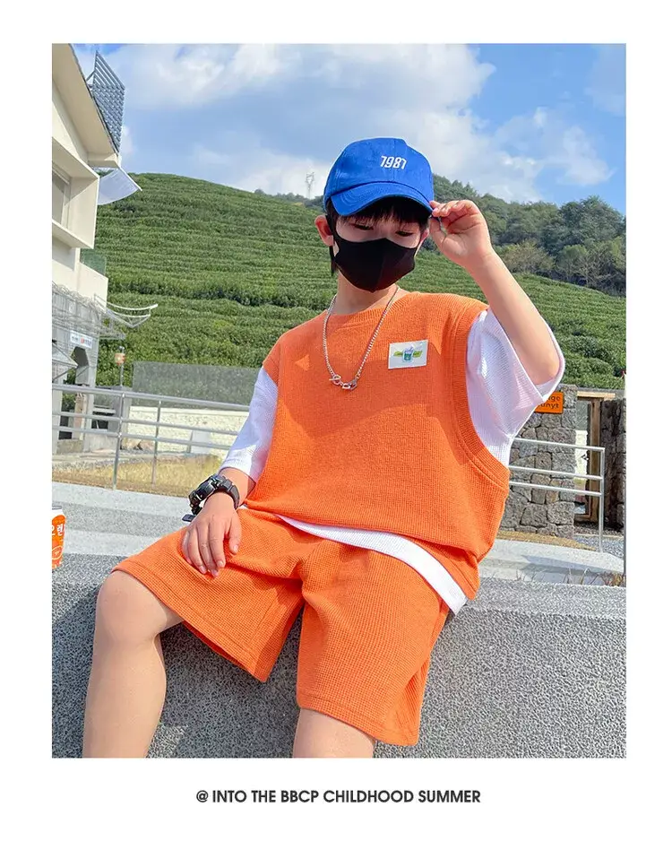 Boys Orange Waffle Shorts Suit 2025 Medium Large — feature 20