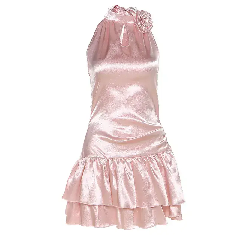 Pink Lace-Up Summer Dress for Women - Image 2