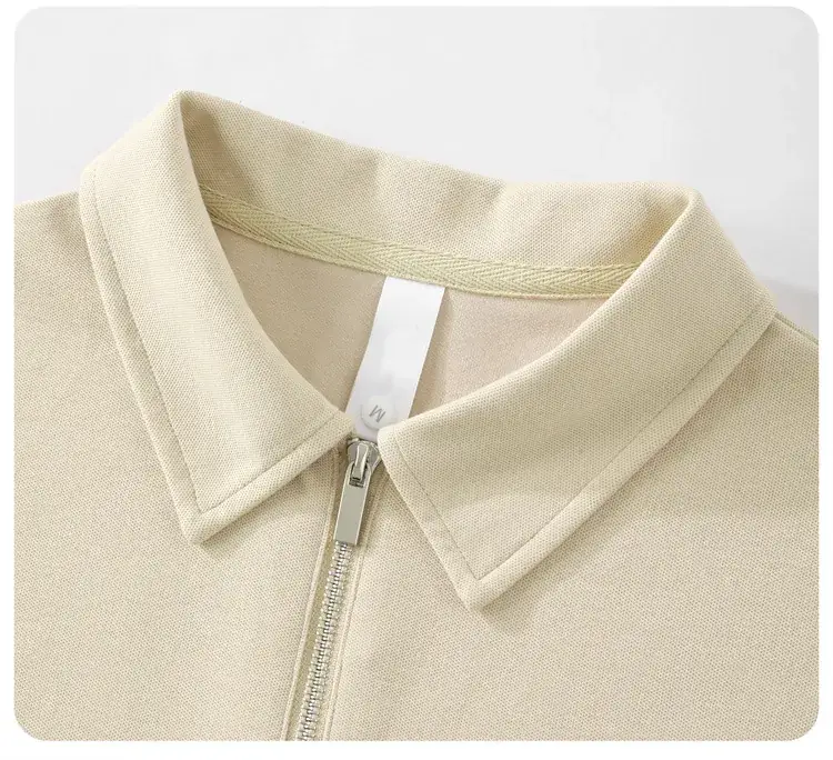 Men's Beige Zipper Polo Shirt Short Sleeve — feature 8
