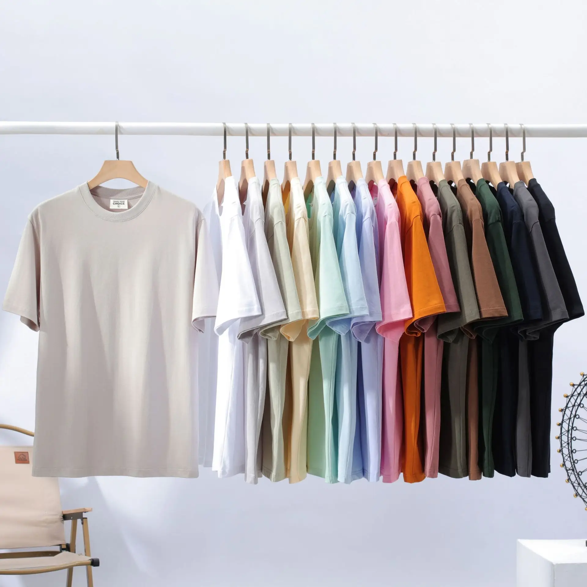 Men Women Summer Cotton Crewneck T-Shirt Light Green - Image 106