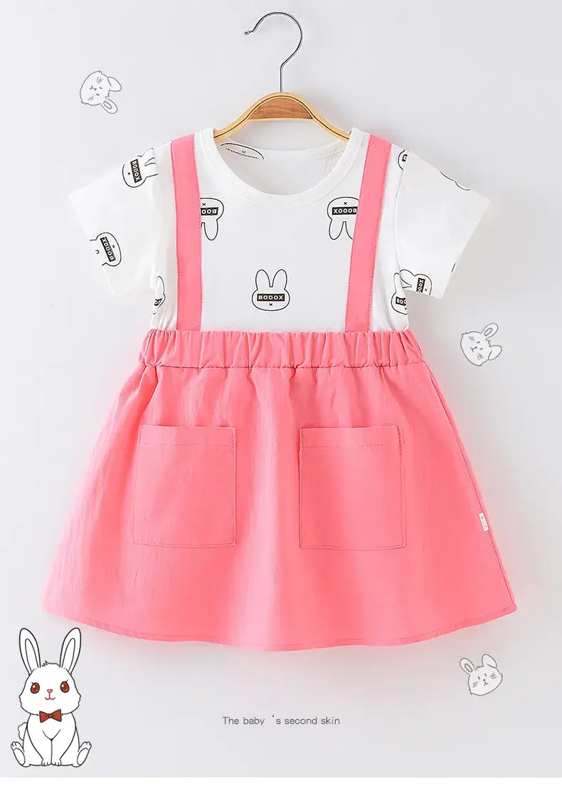 Girls' Pink Strap Dress Pure Cotton Summer New Arrival — feature 2