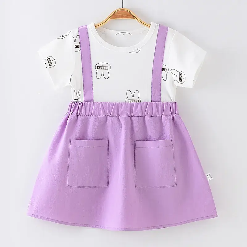 Girls' Pink Strap Dress Pure Cotton Summer New Arrival - Image 9
