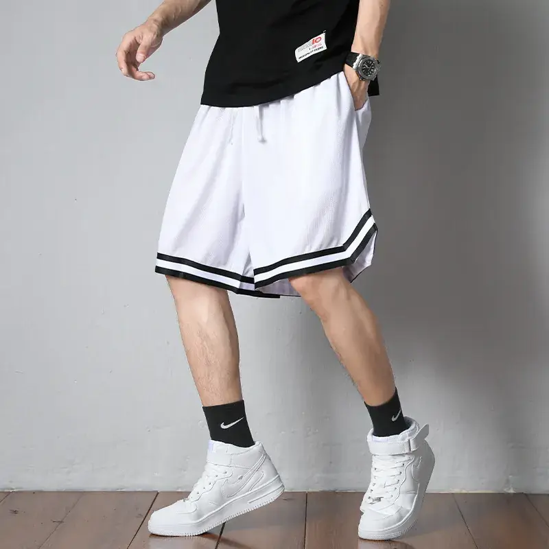 Men's White Black Striped Basketball Shorts