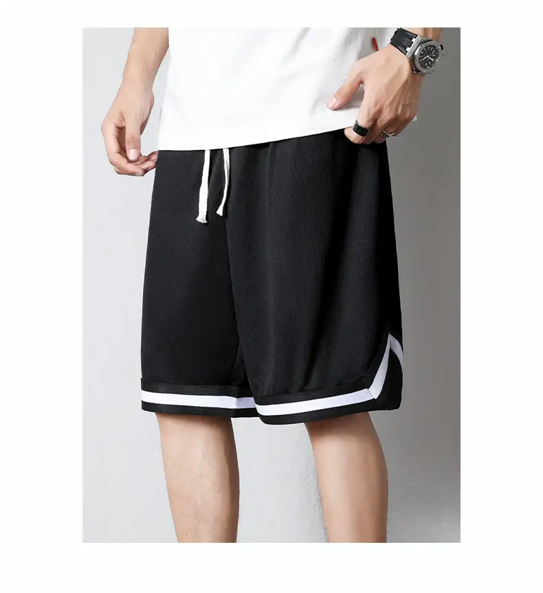 Men's White Black Striped Basketball Shorts — feature 3