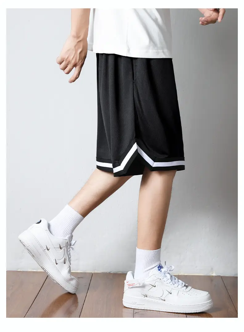 Men's White Black Striped Basketball Shorts — feature 4