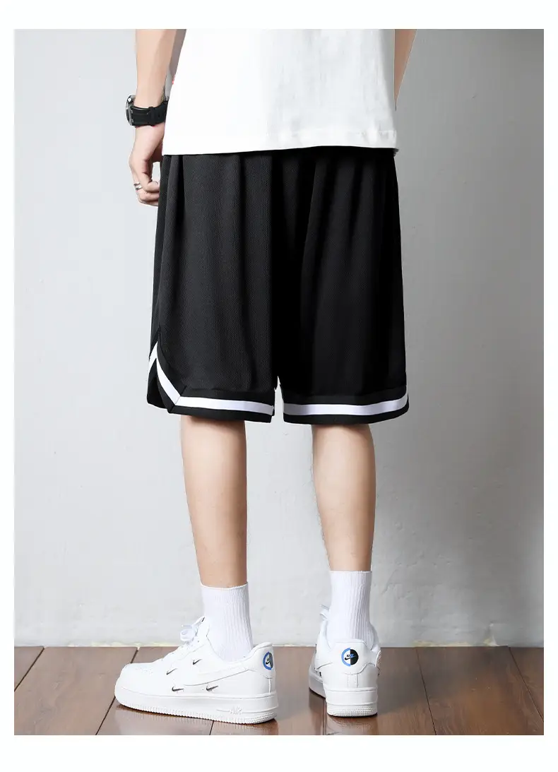 Men's White Black Striped Basketball Shorts — feature 5
