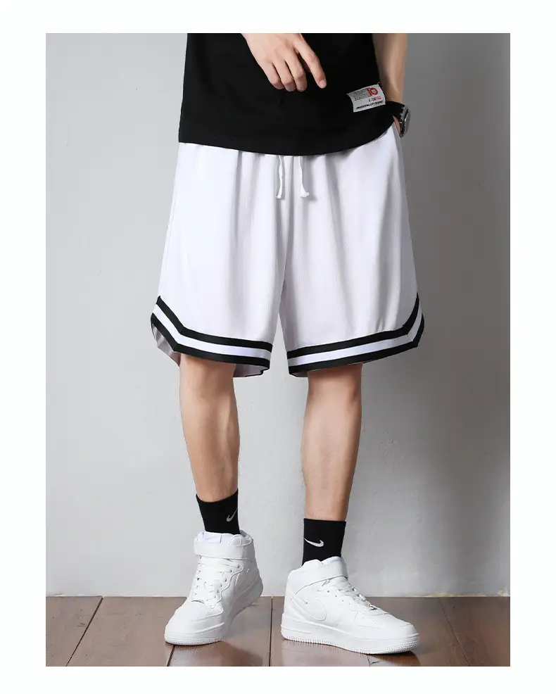 Men's White Black Striped Basketball Shorts — feature 6