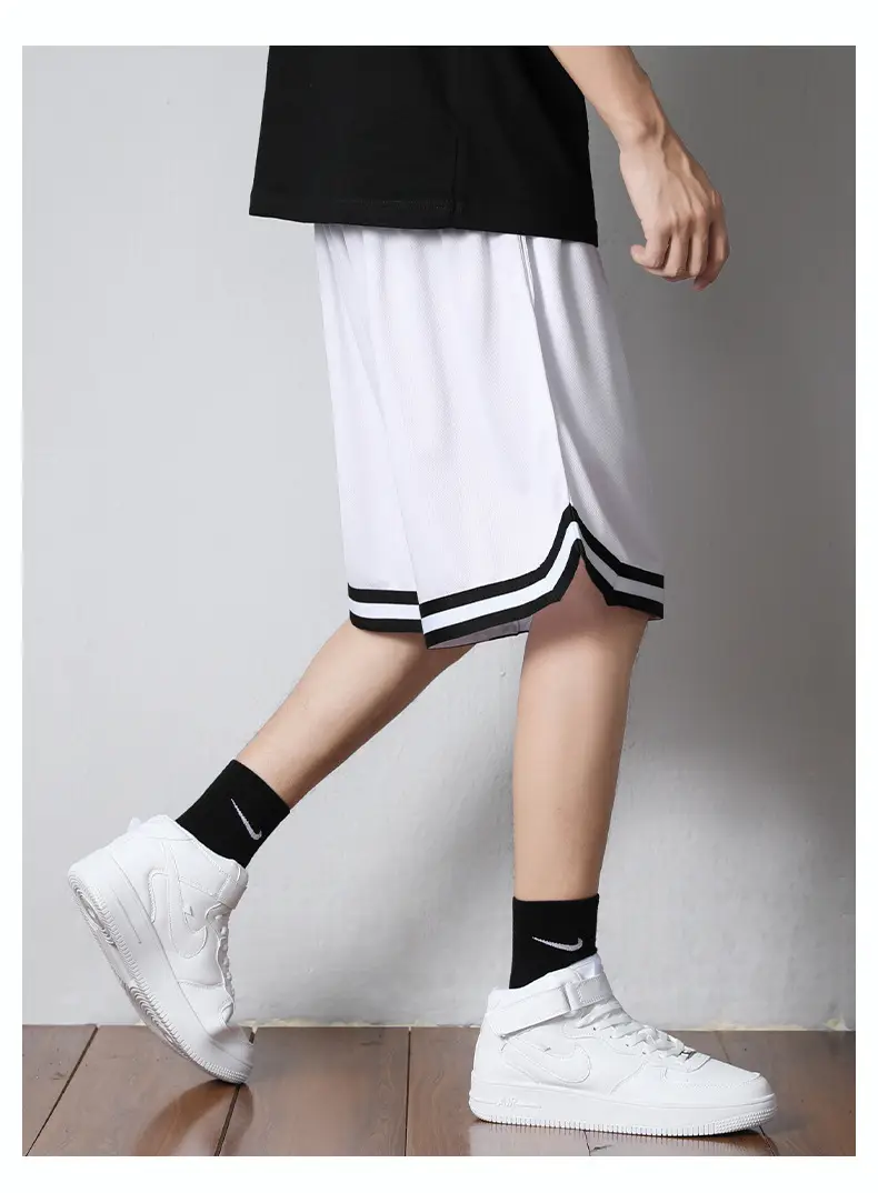 Men's White Black Striped Basketball Shorts — feature 7