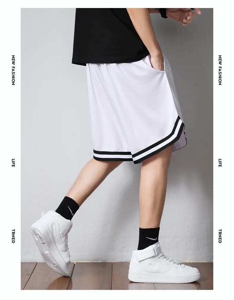 Men's White Black Striped Basketball Shorts — feature 8