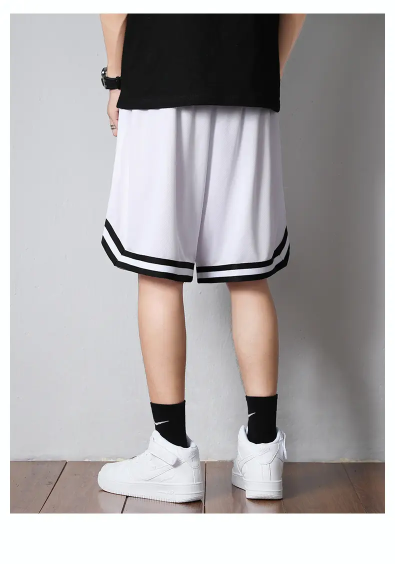 Men's White Black Striped Basketball Shorts — feature 9