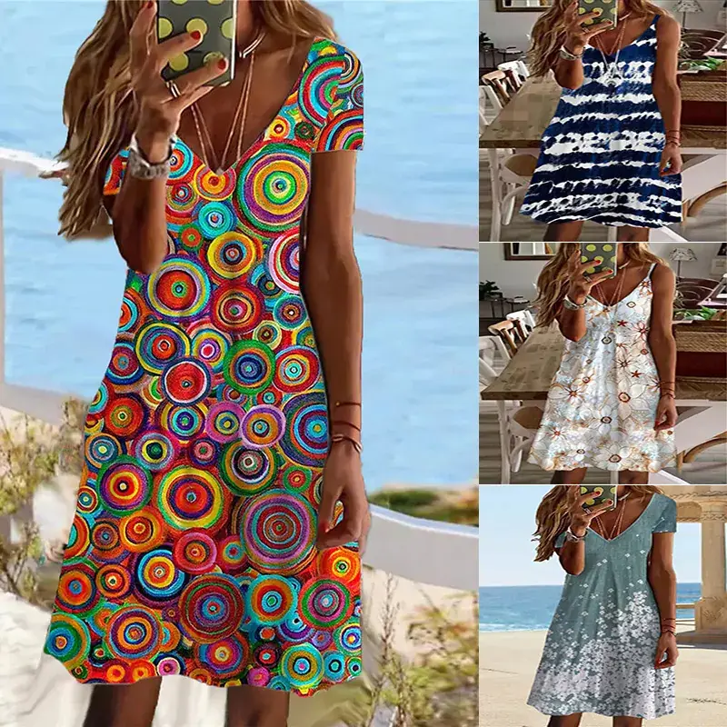 2024 Geometric V-neck Midi Dress Short Sleeve - Image 4