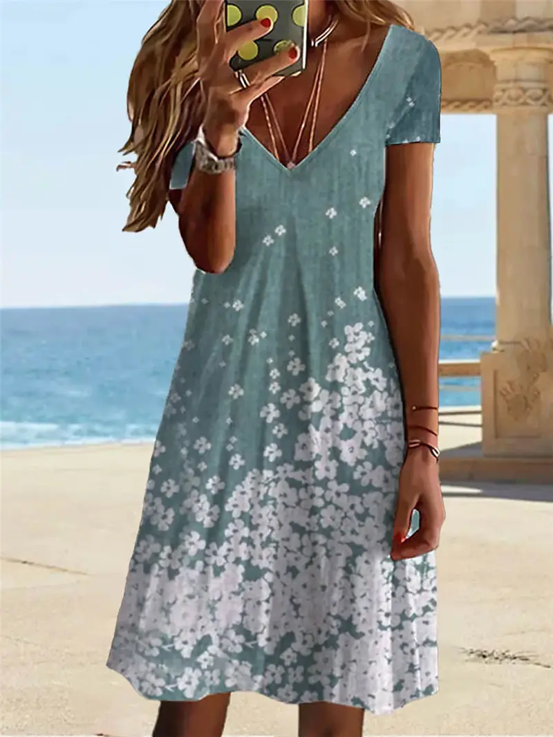 2024 Geometric V-neck Midi Dress Short Sleeve — feature 5