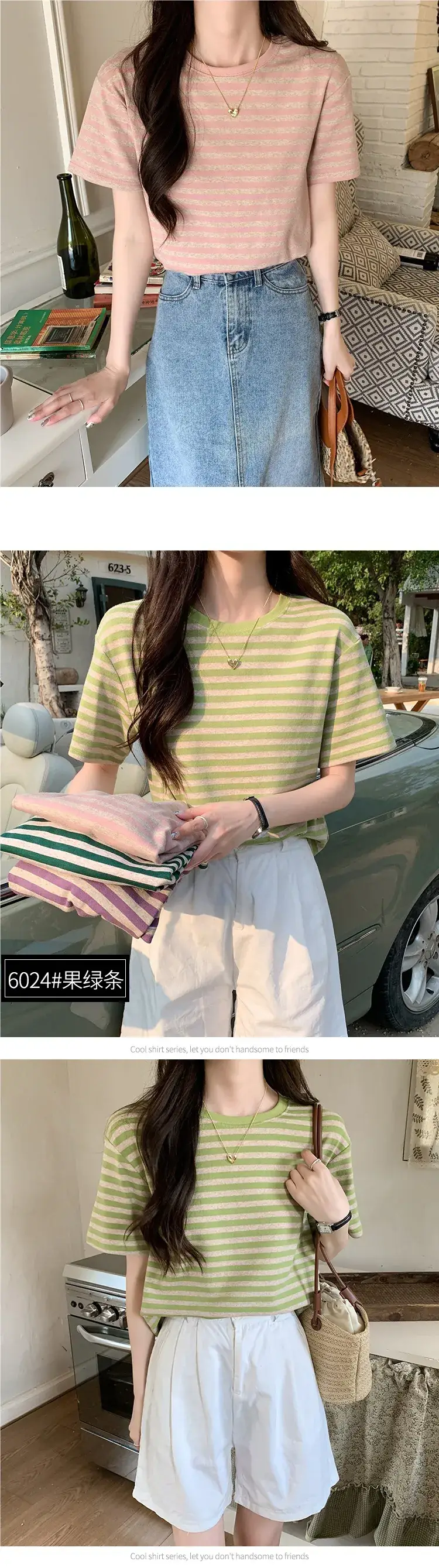 Women Striped Cotton T-Shirt Short Sleeve Loose Fit — feature 18