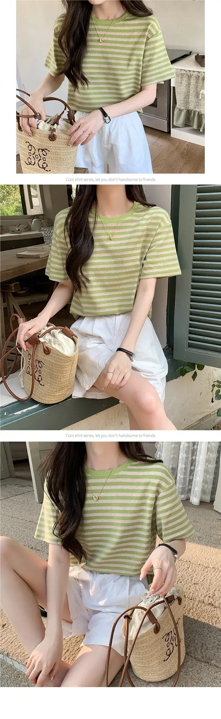 Women Striped Cotton T-Shirt Short Sleeve Loose Fit — feature 19
