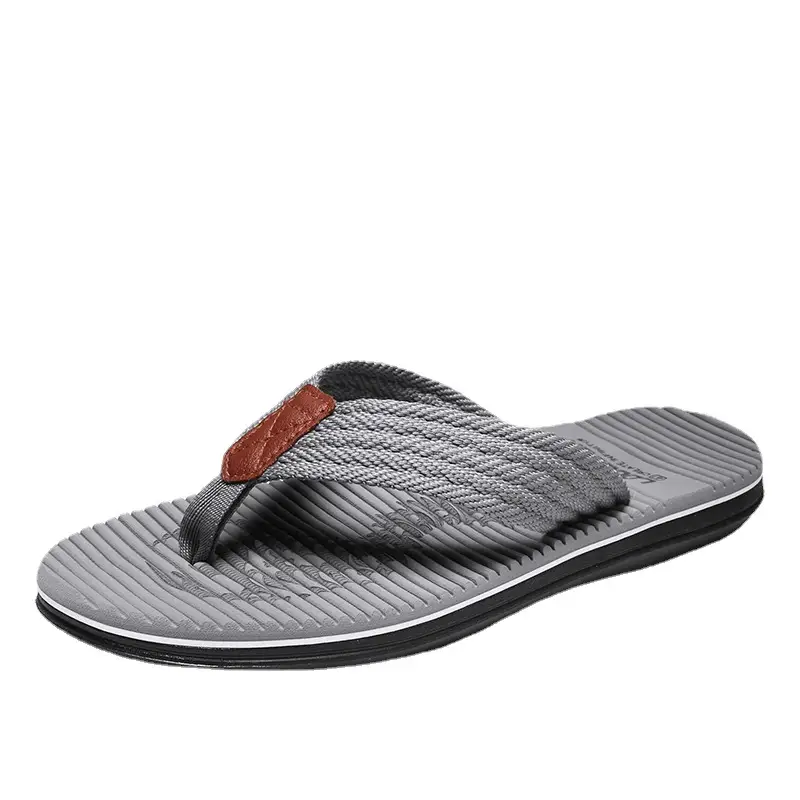 Men's Brown Leather Flip Flops Summer Casual Shoes