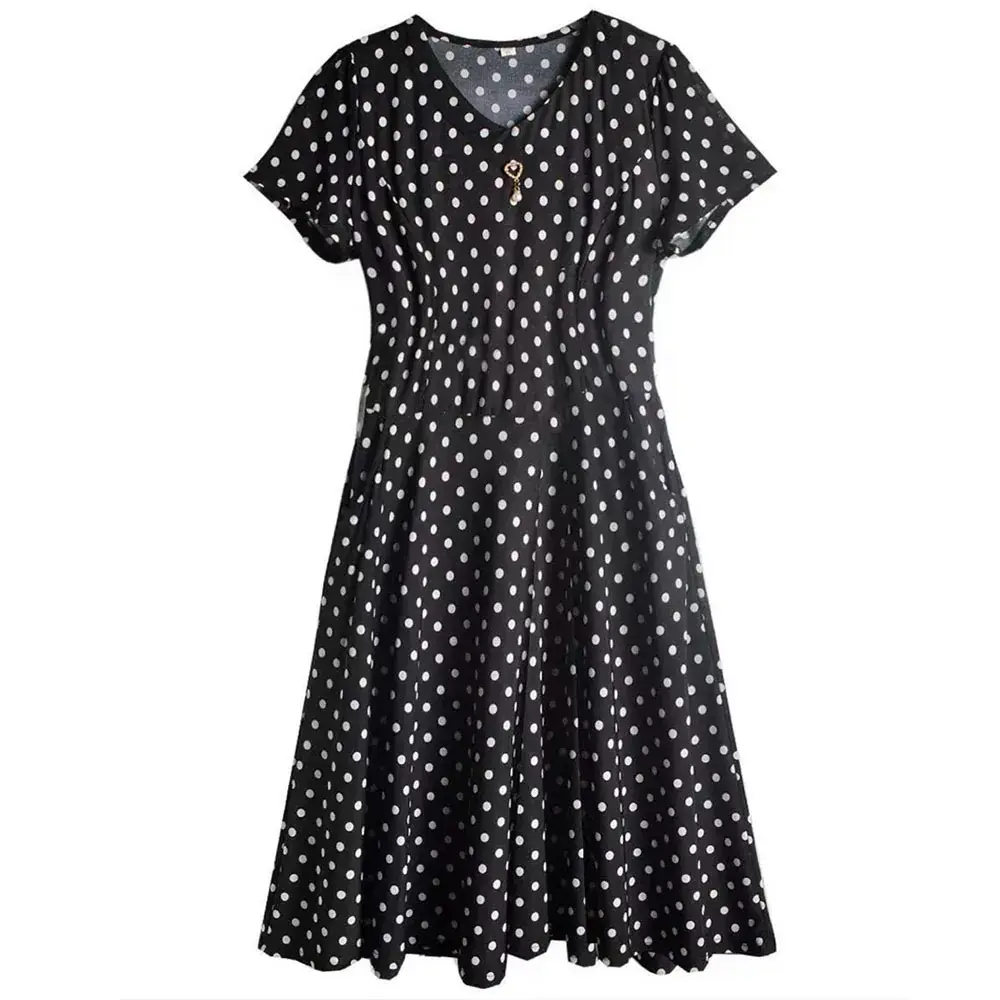 Women's Navy Printed Midi Dress Loose Fit Summer Wear