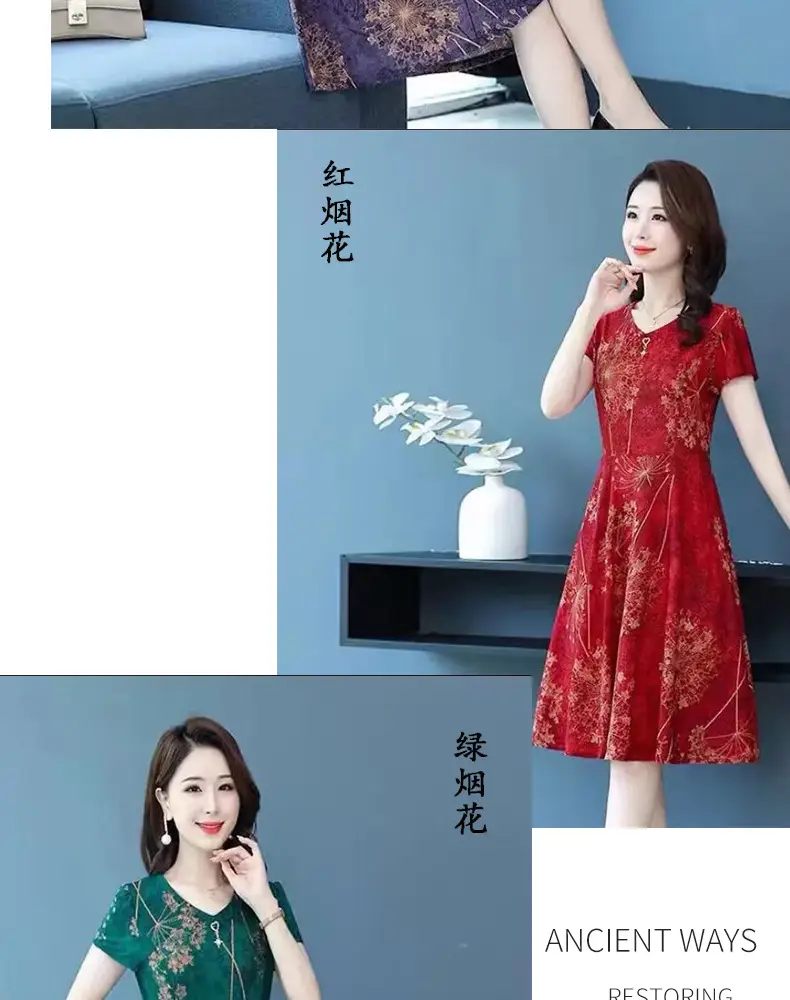 Women's Navy Printed Midi Dress Loose Fit Summer Wear — feature 20