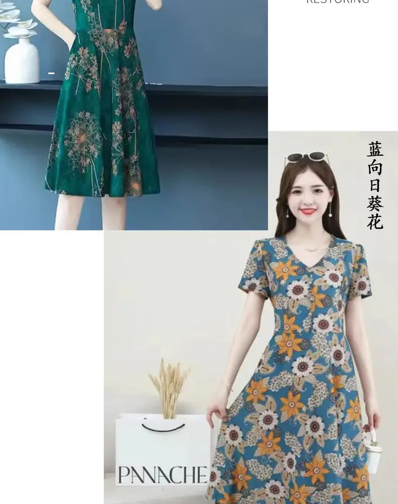 Women's Navy Printed Midi Dress Loose Fit Summer Wear — feature 21