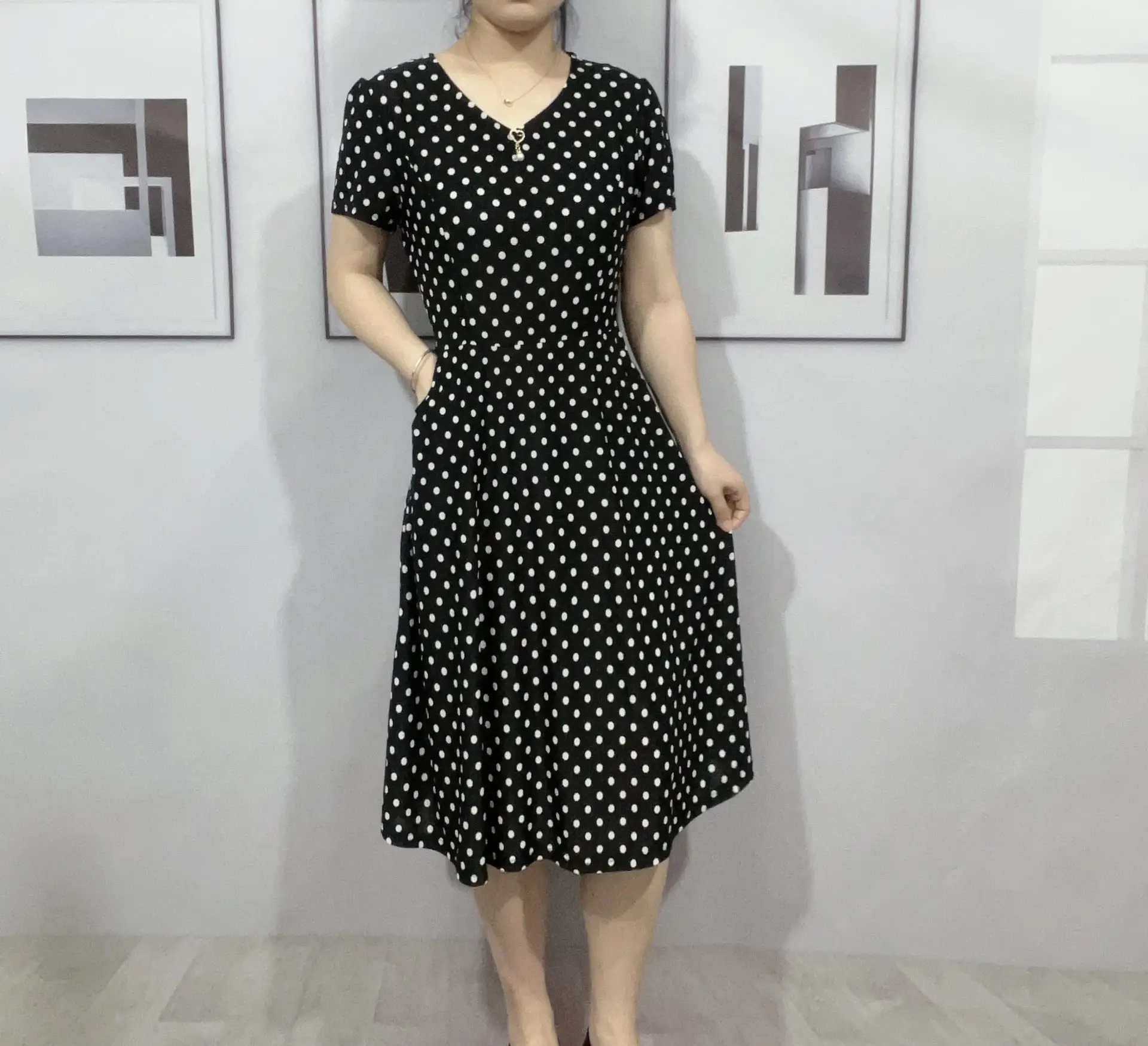 Women's Navy Printed Midi Dress Loose Fit Summer Wear — feature 22