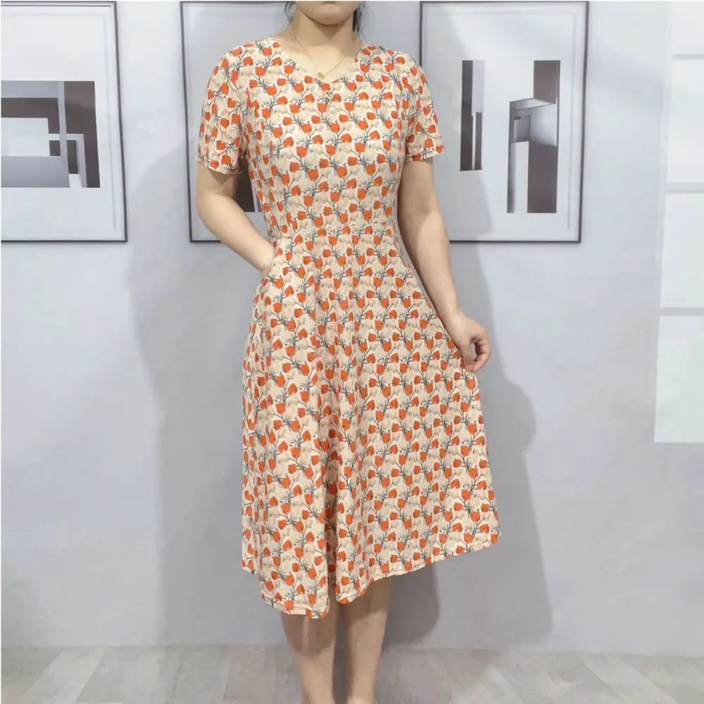 Women's Navy Printed Midi Dress Loose Fit Summer Wear — feature 25