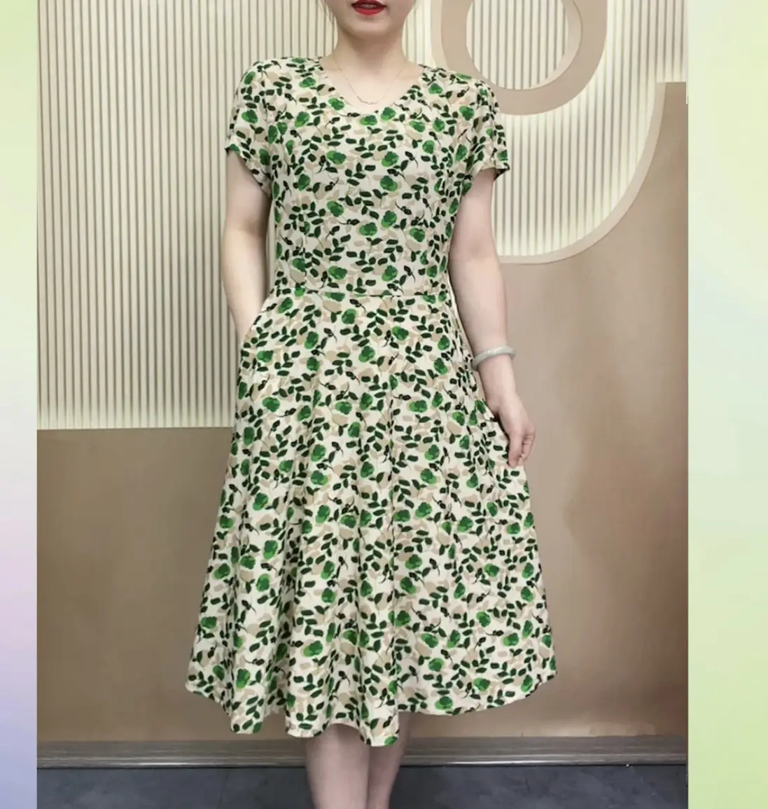 Women's Navy Printed Midi Dress Loose Fit Summer Wear — feature 26