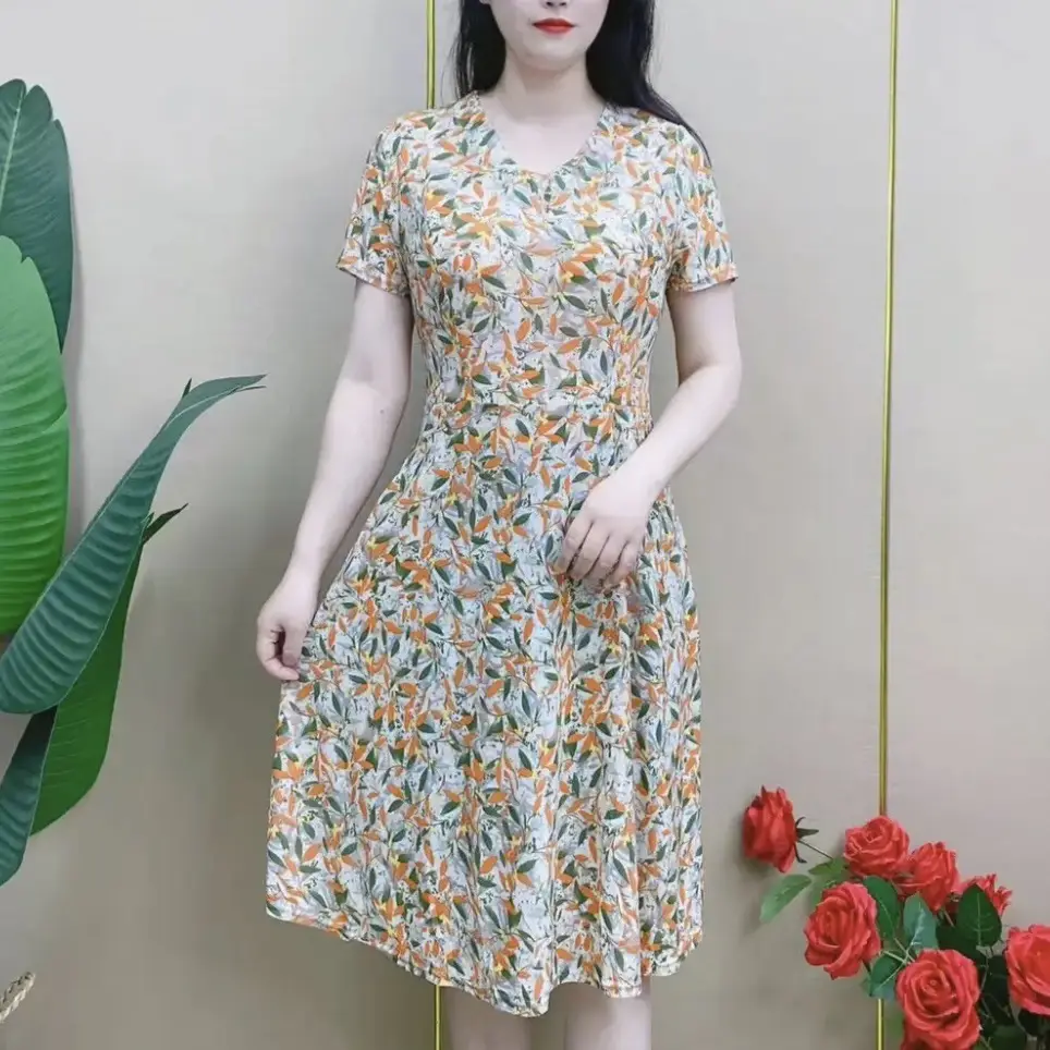 Women's Navy Printed Midi Dress Loose Fit Summer Wear — feature 27