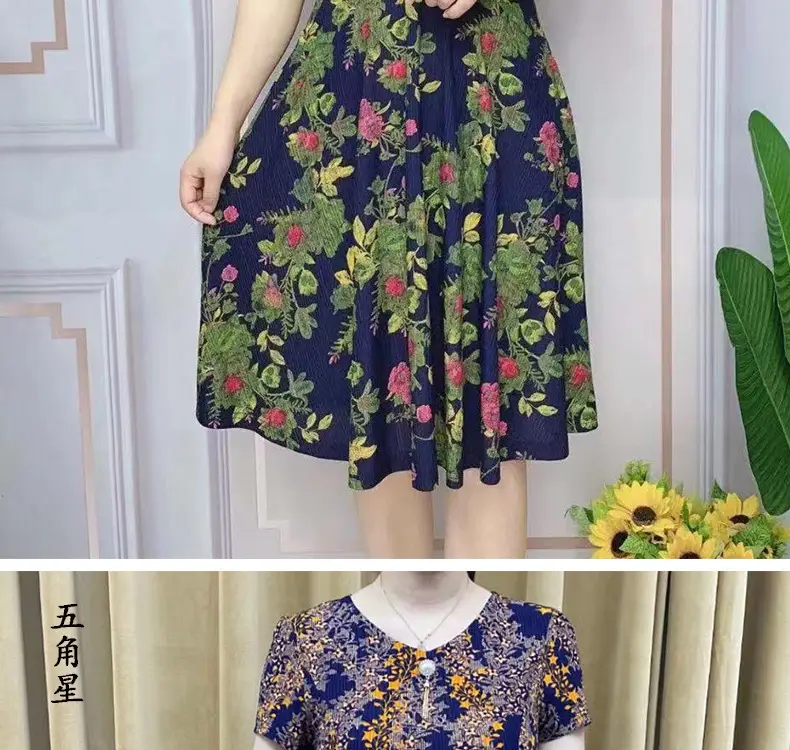 Women's Navy Printed Midi Dress Loose Fit Summer Wear — feature 6
