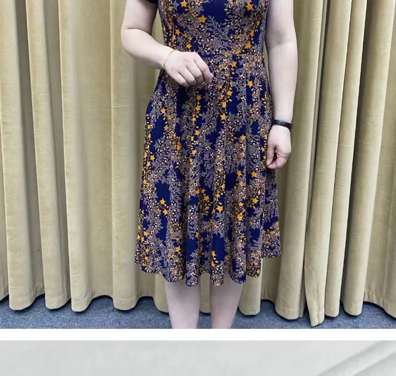 Women's Navy Printed Midi Dress Loose Fit Summer Wear — feature 7