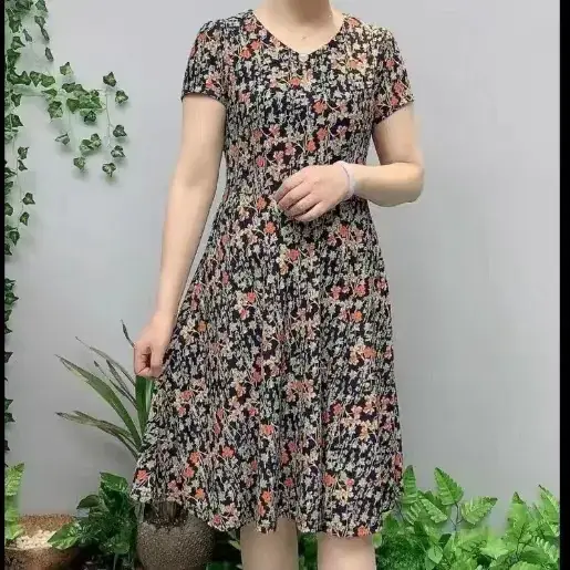 Women's Navy Printed Midi Dress Loose Fit Summer Wear