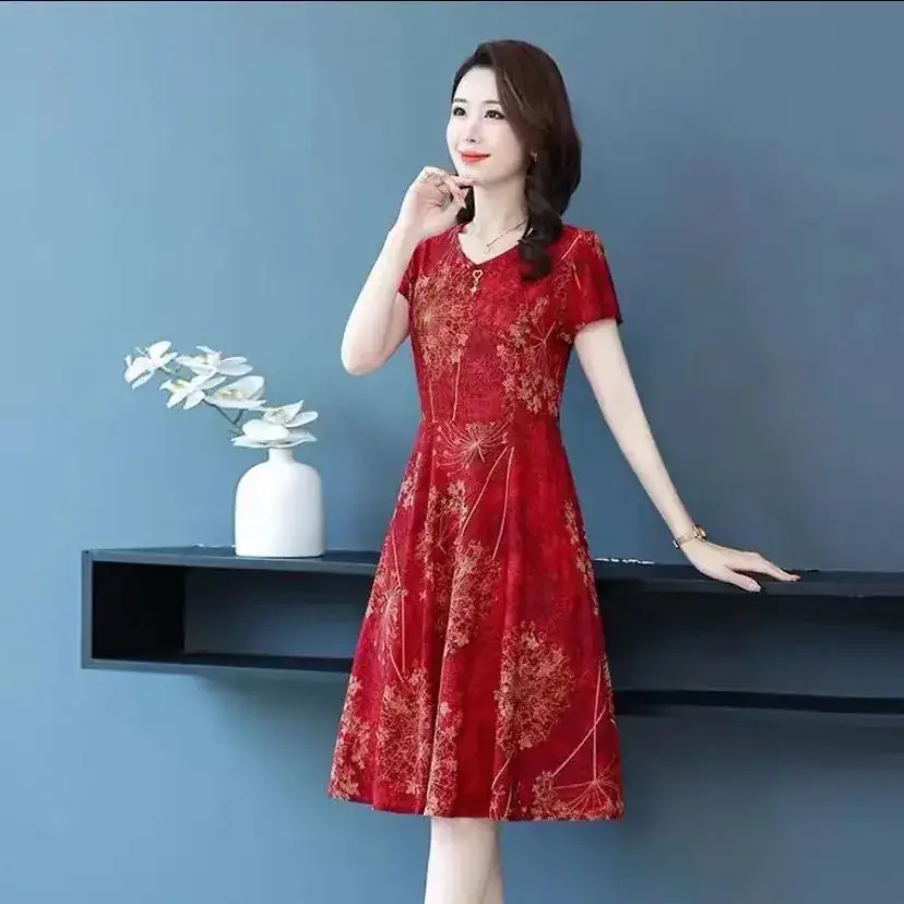 Women's Navy Printed Midi Dress Loose Fit Summer Wear