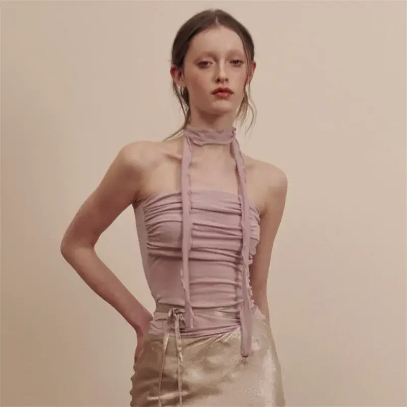 2023 New Women's Slim Fit Backless Vest with Pleated Design - Image 4