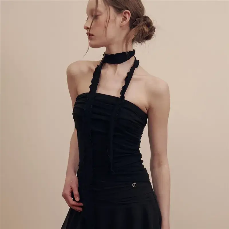 2023 New Women's Slim Fit Backless Vest with Pleated Design - Image 5