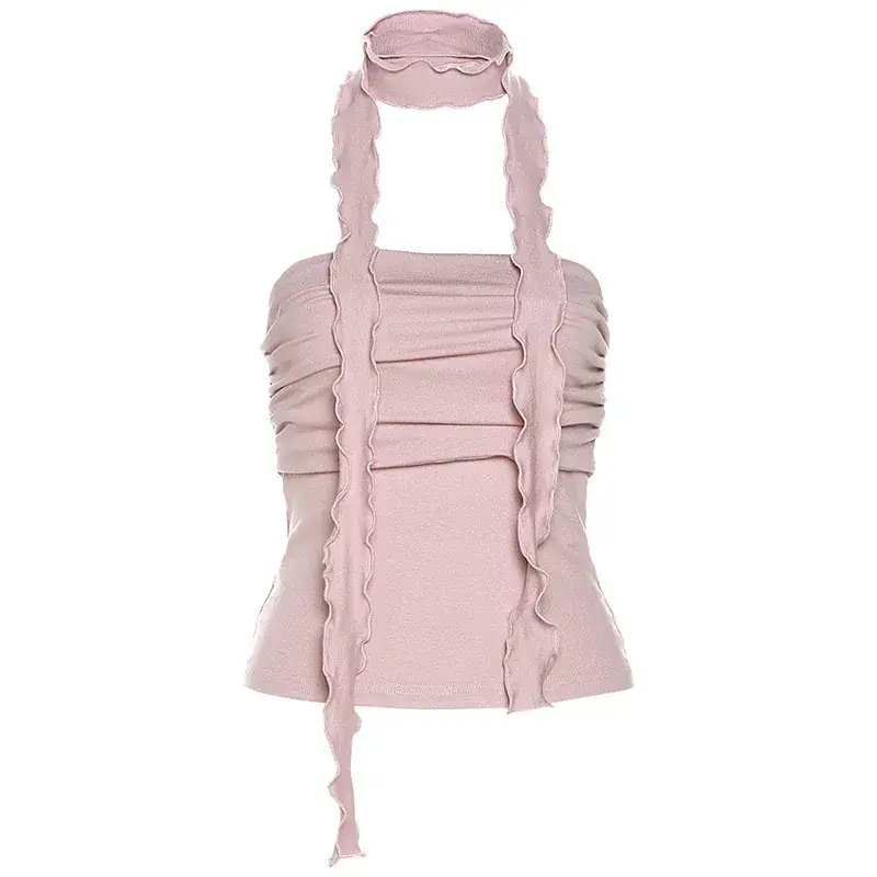 2023 New Women's Slim Fit Backless Vest with Pleated Design - Image 7