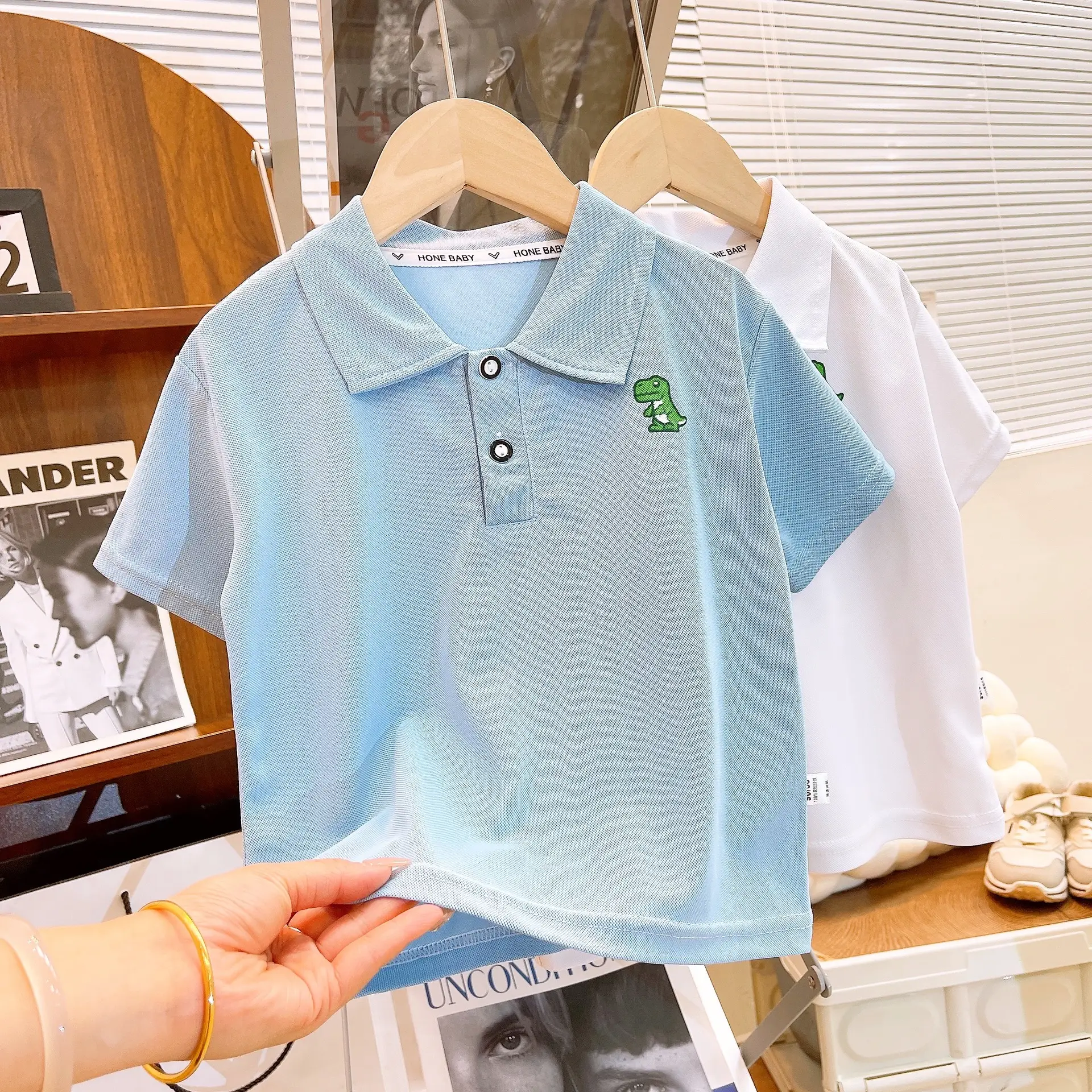 Children's Light Blue Polo Shirt Short Sleeve Summer Wear