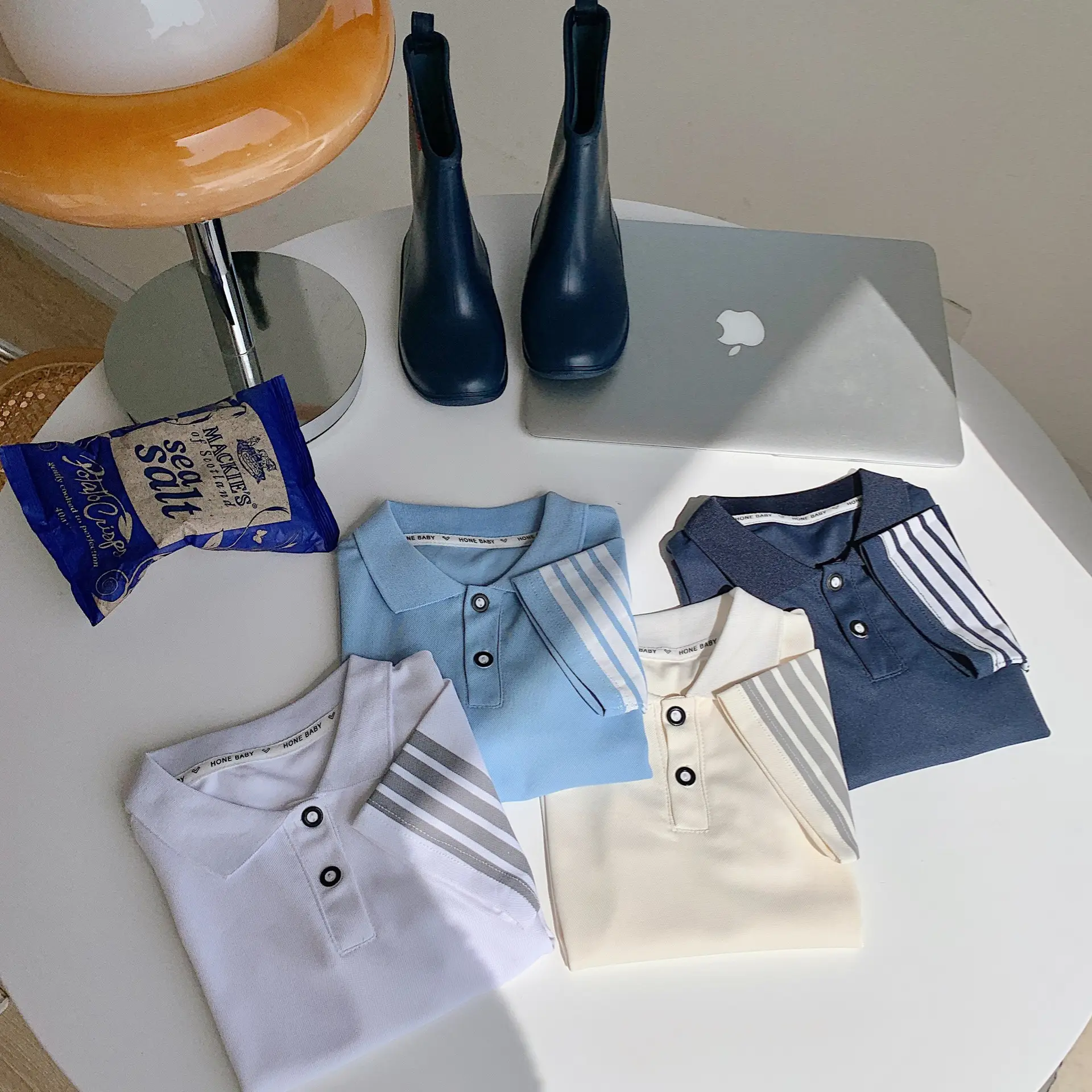 Children's Light Blue Polo Shirt Short Sleeve Summer Wear — feature 1