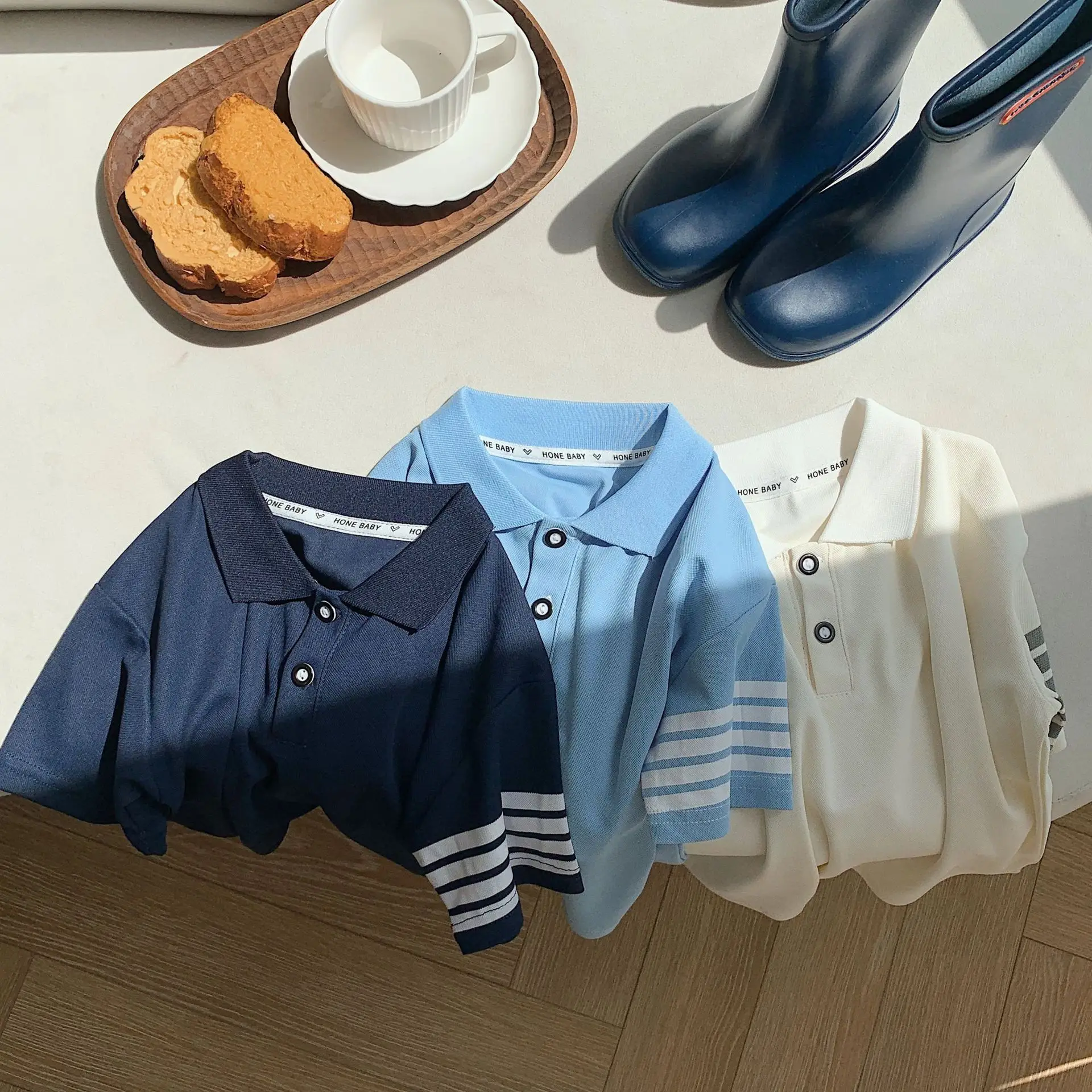 Children's Light Blue Polo Shirt Short Sleeve Summer Wear — feature 3