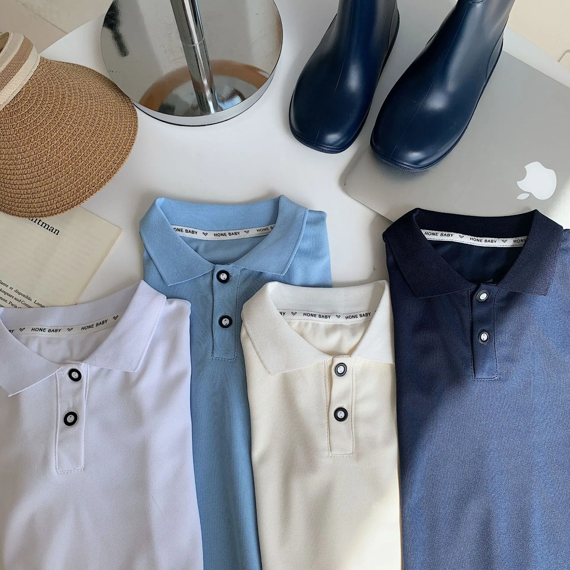 Children's Light Blue Polo Shirt Short Sleeve Summer Wear — feature 4