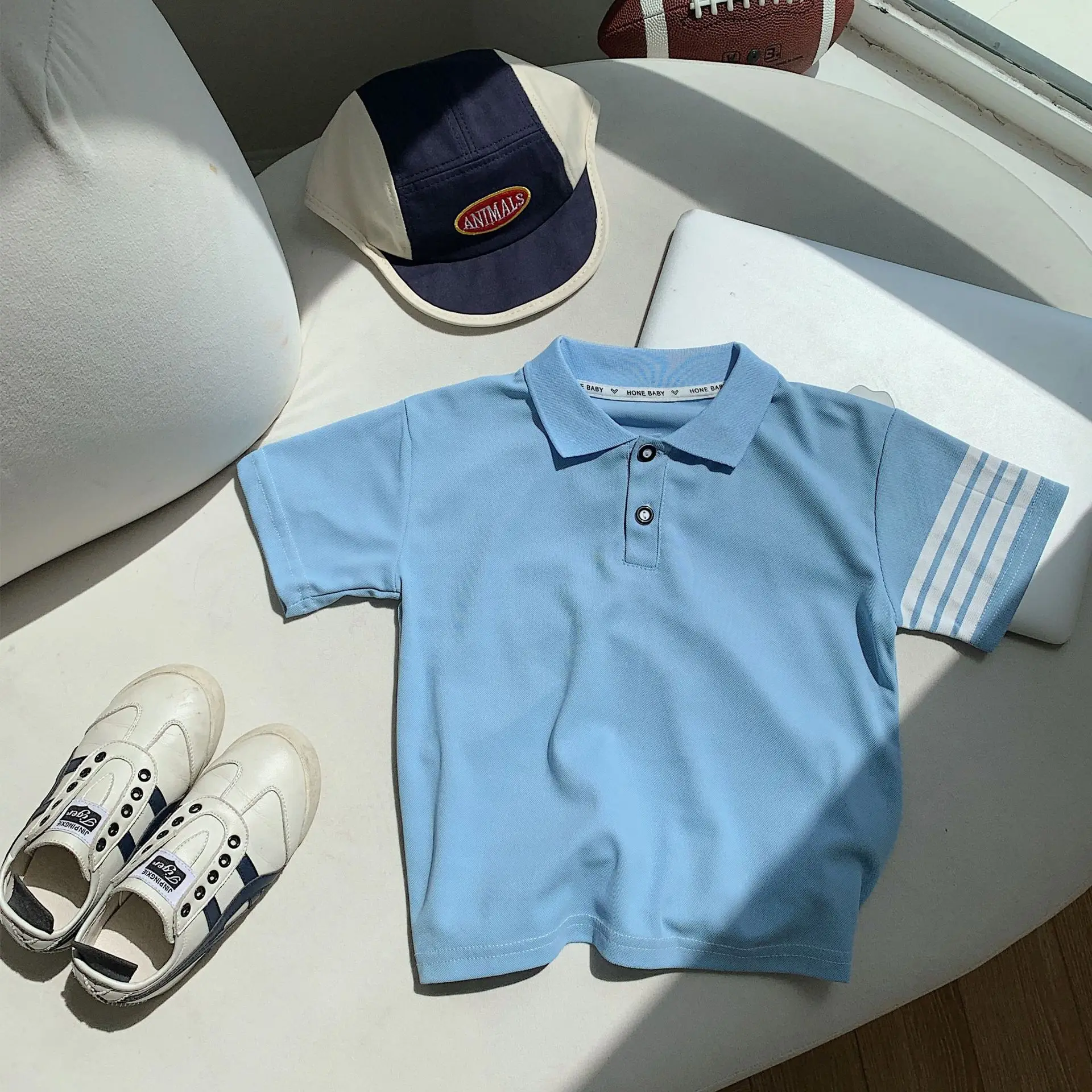 Children's Light Blue Polo Shirt Short Sleeve Summer Wear