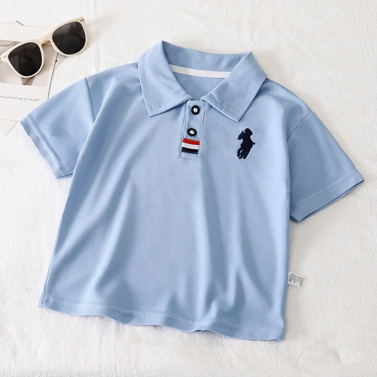 Children's Light Blue Polo Shirt Short Sleeve Summer Wear