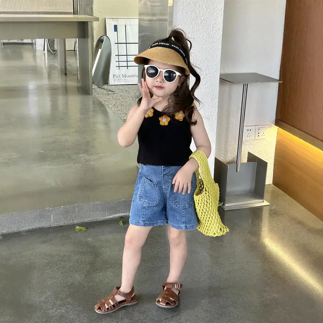 Girls Korean Style Denim Shorts Set 2023 Summer